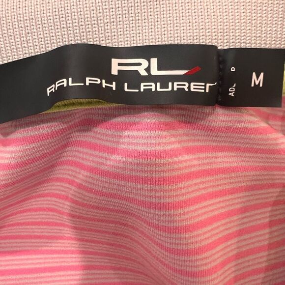 Golf Performance Polo Neon Pink Stripe Snap Placket Stretch Moisture-Wick M RLX - Picture 6 of 8